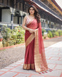 Load image into Gallery viewer, Elegant Maroon Plain Chiffon Saree with Gold Zari Border, Designer Printed Blouse &amp; Tassel Detailing CHIFFON