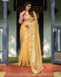 Load image into Gallery viewer, Radiant Mustard Yellow Plain Chiffon Saree with Gold Zari Border, Printed Designer Blouse &amp; Tassel Detailing CHIFFON