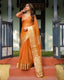 Sunset Orange Plain Chiffon Saree with Gold Zari Border, Floral Embroidered Blouse & Tassel Detailing CHIFFON