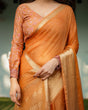Load image into Gallery viewer, Sunset Orange Plain Chiffon Saree with Gold Zari Border, Floral Embroidered Blouse &amp; Tassel Detailing CHIFFON