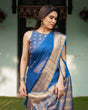 Load image into Gallery viewer, Royal Blue Plain Chiffon Saree with Gold Zari Border, Geometric Printed Blouse &amp; Tassel Detailing CHIFFON