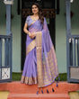 Load image into Gallery viewer, Lavender Plain Chiffon Saree with Gold Zari Border, Geometric Printed Blouse &amp; Tassel Detailing CHIFFON