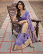 Load image into Gallery viewer, Lavender Plain Chiffon Saree with Gold Zari Border, Geometric Printed Blouse &amp; Tassel Detailing CHIFFON