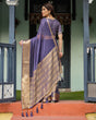 Load image into Gallery viewer, Deep Violet Plain Chiffon Saree with Gold Zari Border, Floral Printed Blouse &amp; Tassel Detailing CHIFFON