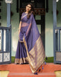 Load image into Gallery viewer, Deep Violet Plain Chiffon Saree with Gold Zari Border, Floral Printed Blouse &amp; Tassel Detailing CHIFFON
