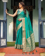 Load image into Gallery viewer, Elegant Sea Green Plain Chiffon Saree with Gold Zari Border, Paisley Printed Blouse &amp; Tassel Detailing CHIFFON