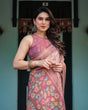 Load image into Gallery viewer, Blush Pink Handloom Cotton-Linen Saree with Floral Motifs and Artistic Pallu LINEN HANDLOOM