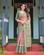 Load image into Gallery viewer, Green and Red Handloom Cotton-Linen Saree with Elephant Motifs and Floral Detailing LINEN HANDLOOM