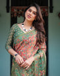 Load image into Gallery viewer, Green and Red Handloom Cotton-Linen Saree with Elephant Motifs and Floral Detailing LINEN HANDLOOM
