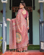 Load image into Gallery viewer, Mauve with Floral Motifs Linen Cotton Handloom Printed Saree, Pastoral Scene Pallu, and Tassels LINEN HANDLOOM