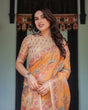 Load image into Gallery viewer, Sunny Mustard with Floral Motifs Linen Cotton Handloom Printed Saree, Delicate Borders, and Tassels LINEN HANDLOOM