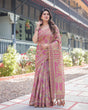 Load image into Gallery viewer, Regal Pink Handloom Cotton-Linen Saree with Floral Motifs, Golden Zari Highlights, and Tassel Detailing LINEN HANDLOOM