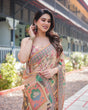 Load image into Gallery viewer, Beige Handloom Cotton-Linen Saree with Elephant Motifs and Geometric Border Design LINEN HANDLOOM