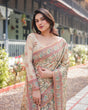 Load image into Gallery viewer, Ivory Handloom Cotton-Linen Saree with Floral and Peacock Motifs, Zari Highlights, and Tassel Finish LINEN HANDLOOM