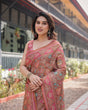 Load image into Gallery viewer, Copper Brown Handloom Cotton-Linen Saree with Floral Motifs and Vibrant Pink Accents LINEN HANDLOOM