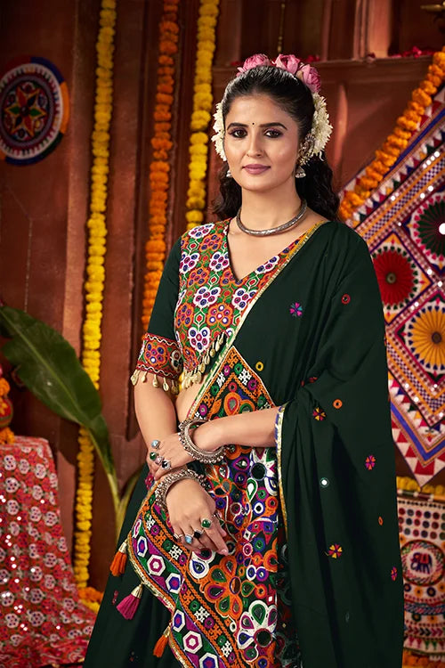 Beautiful Green Mirror Work Chaniya Choli for Navratri Clothsvilla