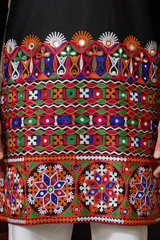 Black Cotton Silk Traditional Ready Kurta for Navratri Clothsvilla