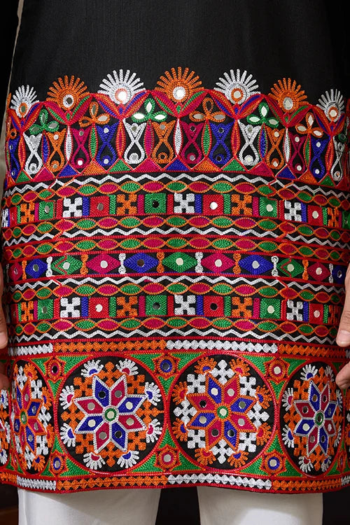 Black Cotton Silk Traditional Ready Kurta for Navratri Clothsvilla