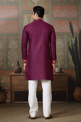 Navratri Wine Cotton Kurta for Mens with Pajama Clothsvilla