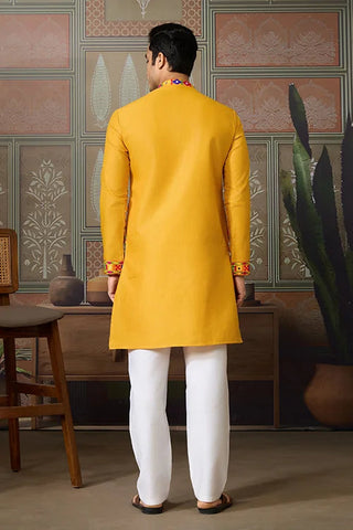 Classic Yellow Cotton Mens Ready to Wear Kurta for Navratri Clothsvilla