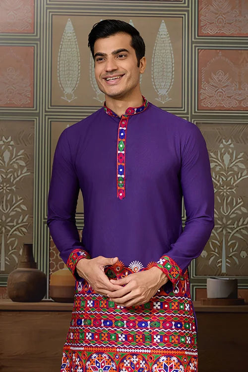 Readymade Purple Mens Kurta for Navratri Look Clothsvilla
