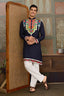 Navy Blue Embroidered Festival Wear Kurta for Men Clothsvilla