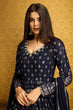 Load image into Gallery viewer, Navy Blue Anarkali Long Gown with Metallic Foil Work ClothsVilla