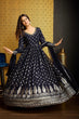 Load image into Gallery viewer, Navy Blue Anarkali Long Gown with Metallic Foil Work ClothsVilla