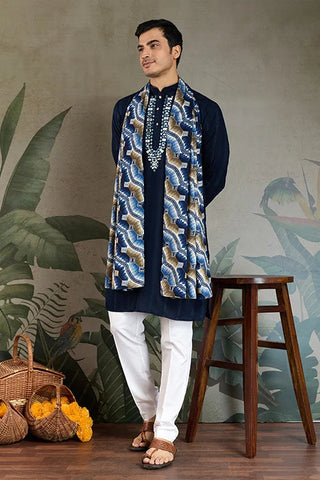 Elegant Navy Blue Mens Wear Kurta Set with Dupatta Clothsvilla