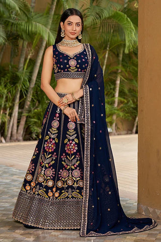 Navy Blue Embroidered Lehenga Choli with Dupatta Clothsvilla