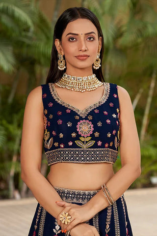 Navy Blue Embroidered Lehenga Choli with Dupatta Clothsvilla