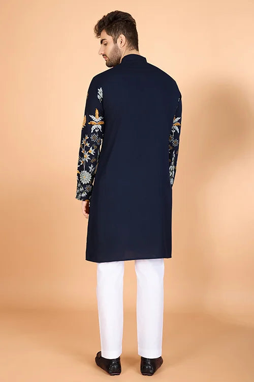 Navy Viscose Rayon Designer Men's Kurta Online Clothsvilla