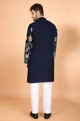 Navy Viscose Rayon Designer Men's Kurta Online Clothsvilla