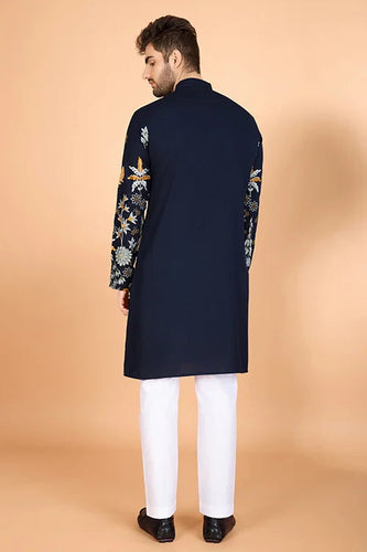 Navy Viscose Rayon Designer Men's Kurta Online Clothsvilla