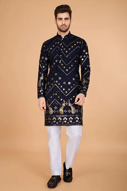 Navy Designer Rayon Kurta for Men  Stylish & Elegant Clothsvilla