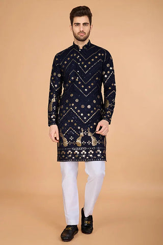 Navy Designer Rayon Kurta for Men  Stylish & Elegant Clothsvilla