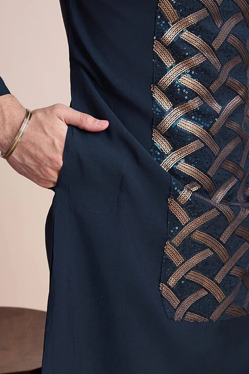 Designer Navy Men's Silk Kurta for Special Events Clothsvilla