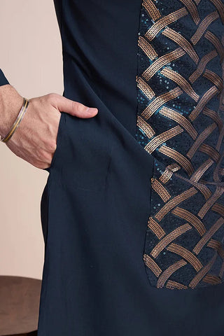 Designer Navy Men's Silk Kurta for Special Events Clothsvilla