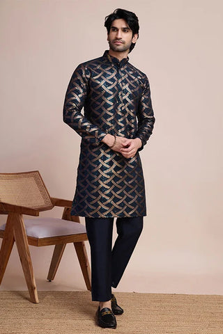 Navy Silk Men's Kurta for Special Occasions Clothsvilla