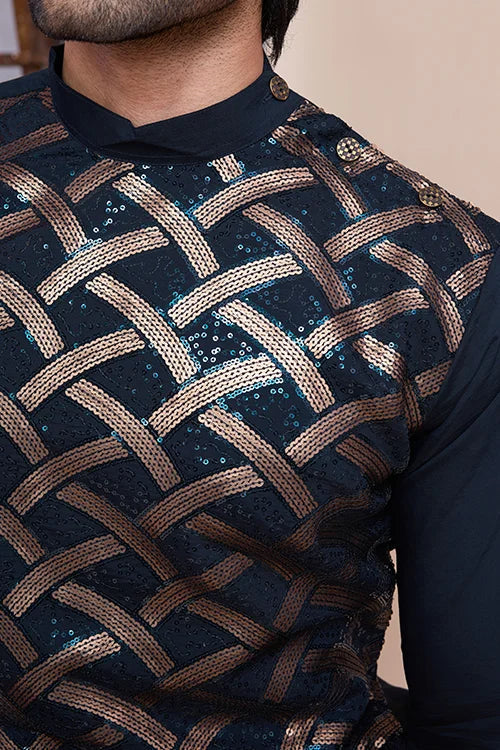 Designer Navy Men's Silk Kurta for Special Events Clothsvilla
