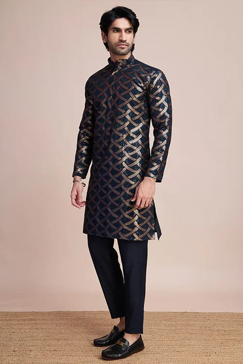 Navy Silk Men's Kurta for Special Occasions Clothsvilla Main image
