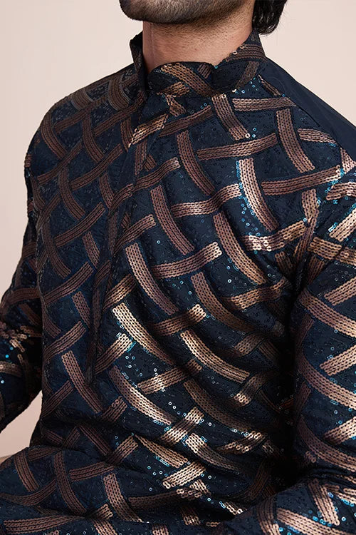 Navy Silk Men's Kurta for Special Occasions Clothsvilla