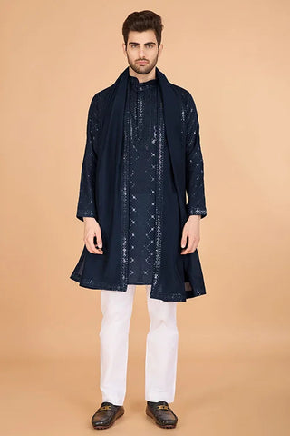 Navy Viscose Fabric Embroidered Traditional Kurta for Mens Wear Clothsvilla