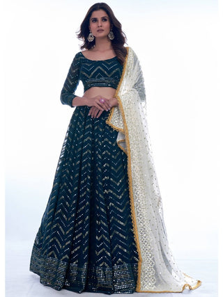 Navy Blue Color Thread Work With Georgette Lehenga Choli |Wedding Wear Clothsvilla