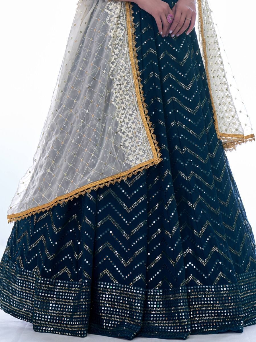 Navy Blue Color Thread Work With Georgette Lehenga Choli |Wedding Wear Clothsvilla