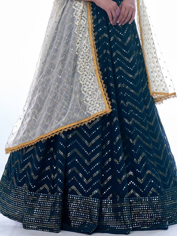 Navy Blue Color Thread Work With Georgette Lehenga Choli |Wedding Wear Clothsvilla