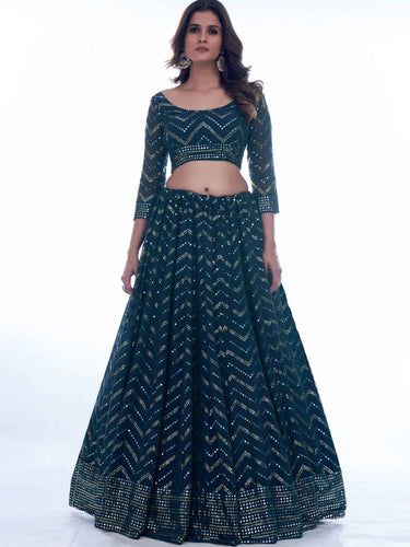 Navy Blue Color Thread Work With Georgette Lehenga Choli |Wedding Wear Clothsvilla