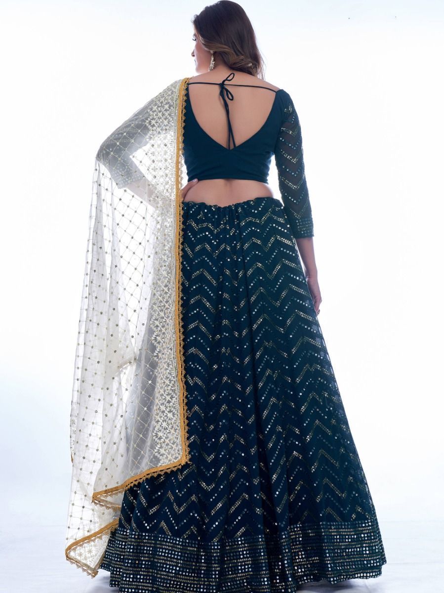 Navy Blue Color Thread Work With Georgette Lehenga Choli |Wedding Wear Clothsvilla