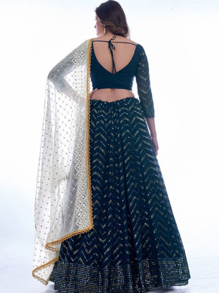 Navy Blue Color Thread Work With Georgette Lehenga Choli |Wedding Wear Clothsvilla