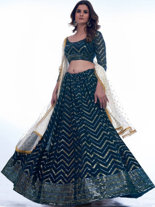 Navy Blue Color Thread Work With Georgette Lehenga Choli |Wedding Wear Clothsvilla